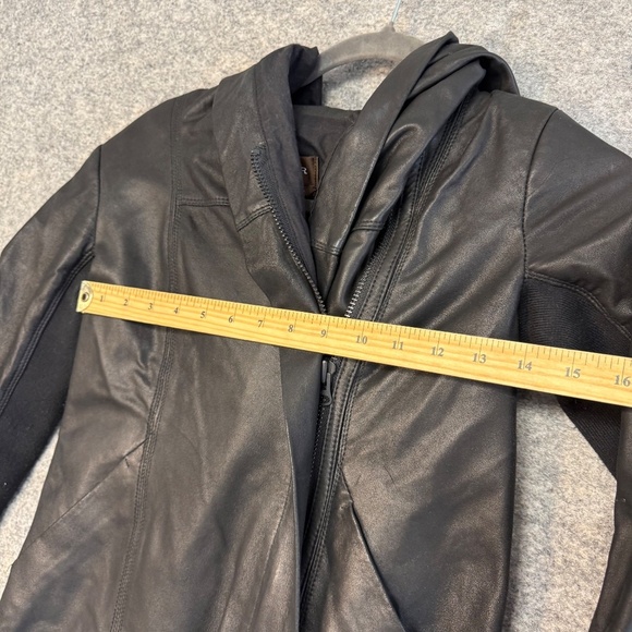 Danier Black Genuine Leather Moto Zip Fitted Hooded Jacket Women’s 2XS - Picture 8 of 12